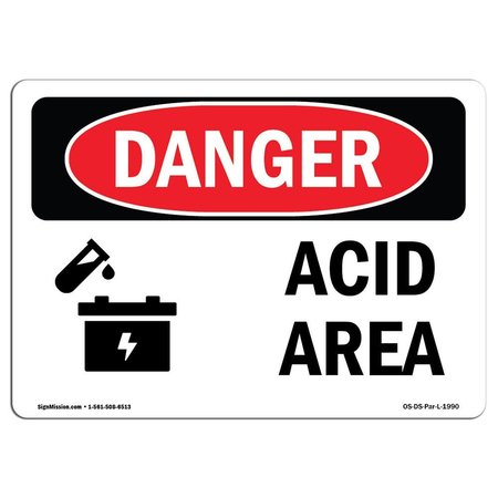 SIGNMISSION Safety Sign, OSHA Danger, 3.5" Height, 5" Width, Acid Area, Landscape, 10PK OS-DS-D-35-L-1990-10PK